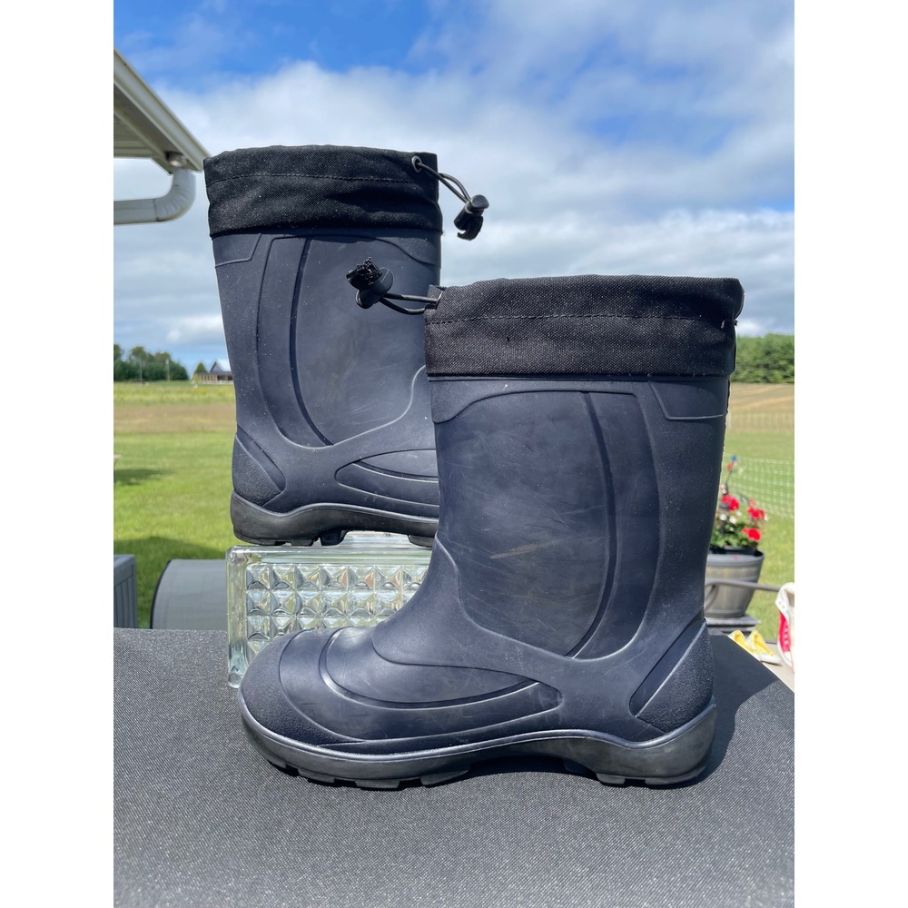 Kamik Rain Boots Kids 9 Black Waterproof Insulated Adjustable Collar Rubber